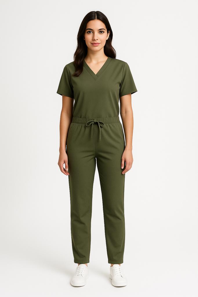 Olive Green Spa Tracksuit – Modern Wellness Uniform
